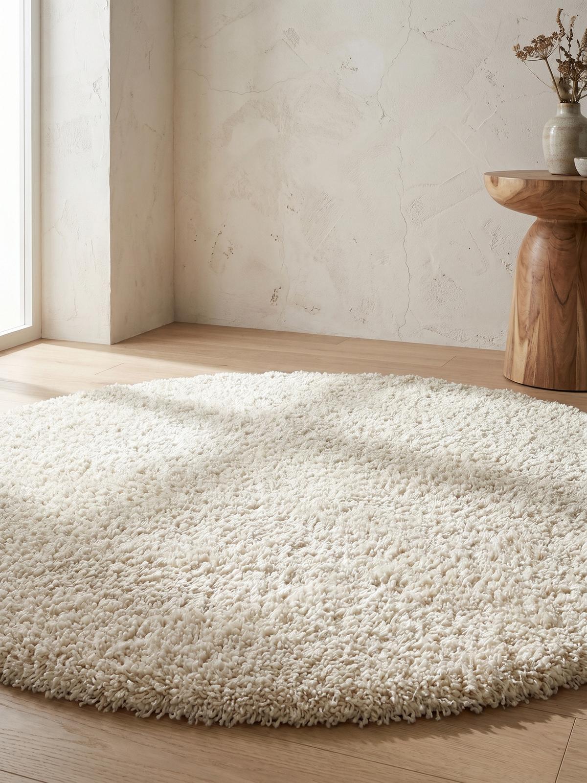 HOCHFLORTEPPICH RHEIN, einfarbig, aus Polypropylen, Creme, Ø 200 cm - Beige, Textil (200/200cm) - KADIMA DESIGN