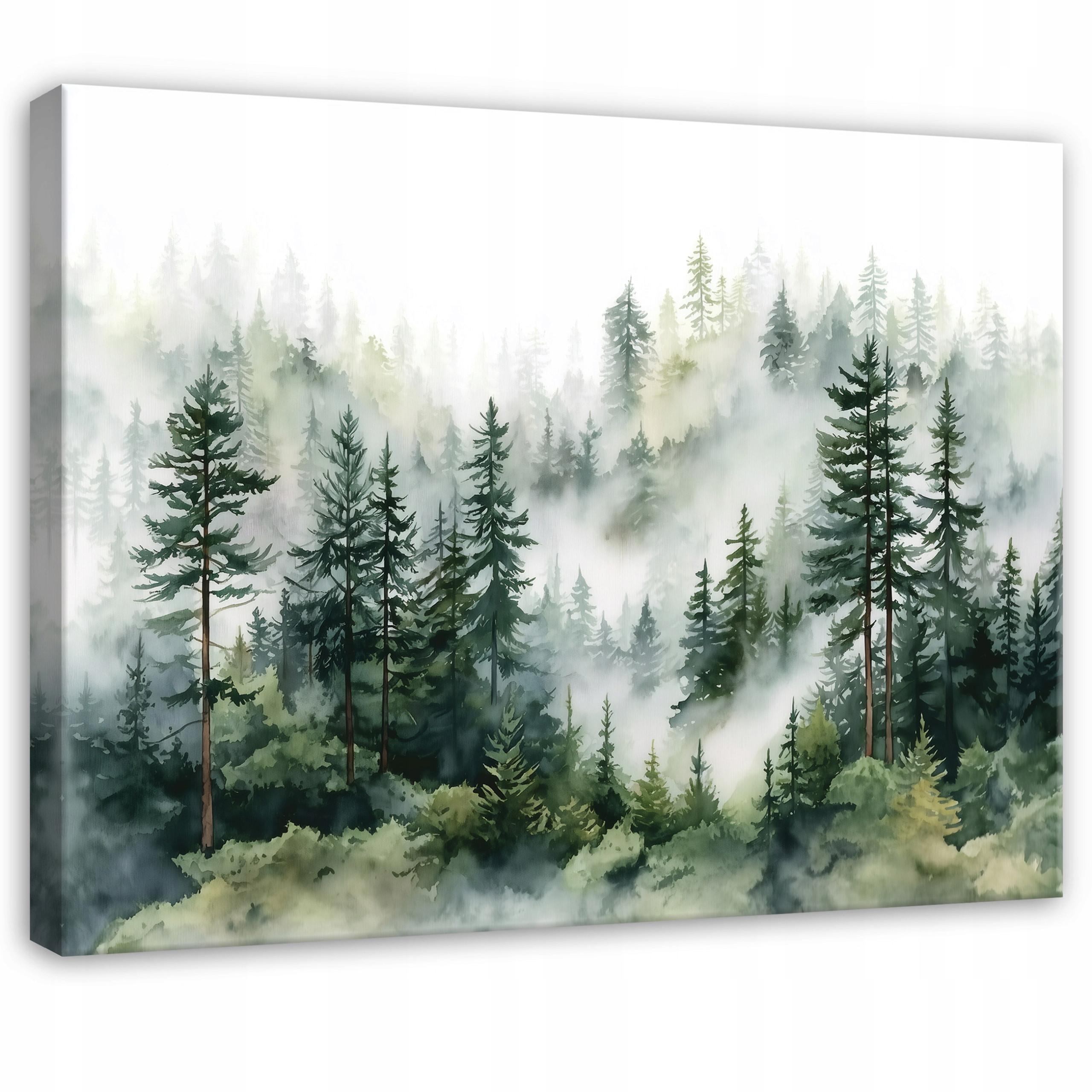 LEINWAND BILDER Wald Nebel Natur Grün 60x40 - Multicolor, Holzwerkstoff (60/40cm) - Wallarena