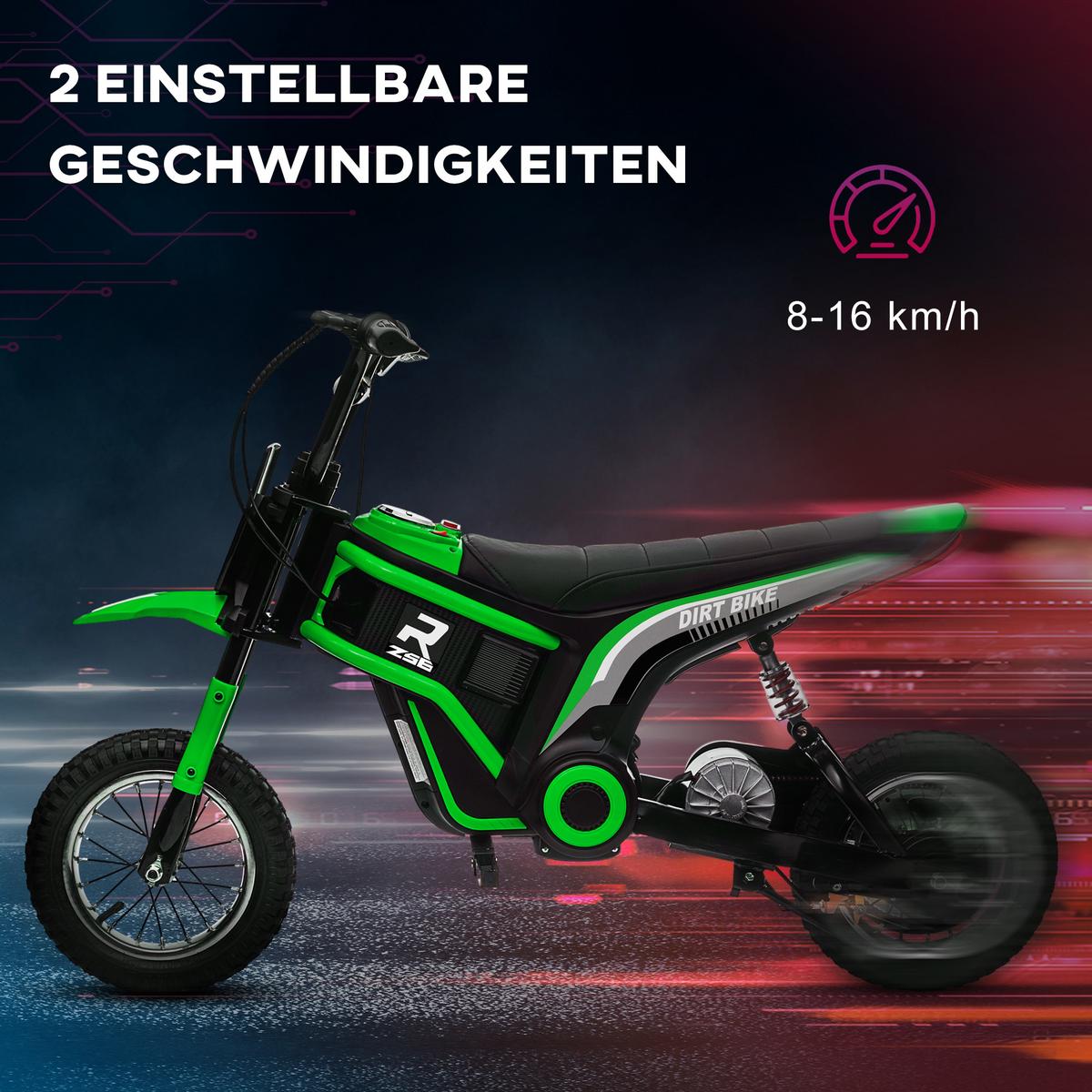 KINDER Elektro Motorrad, 12V Kindermotorrad mit Hupe, Leuchte, 8-16 km/h, Grün - Grün, Kunststoff (119/64/76.5cm) - HOMCOM