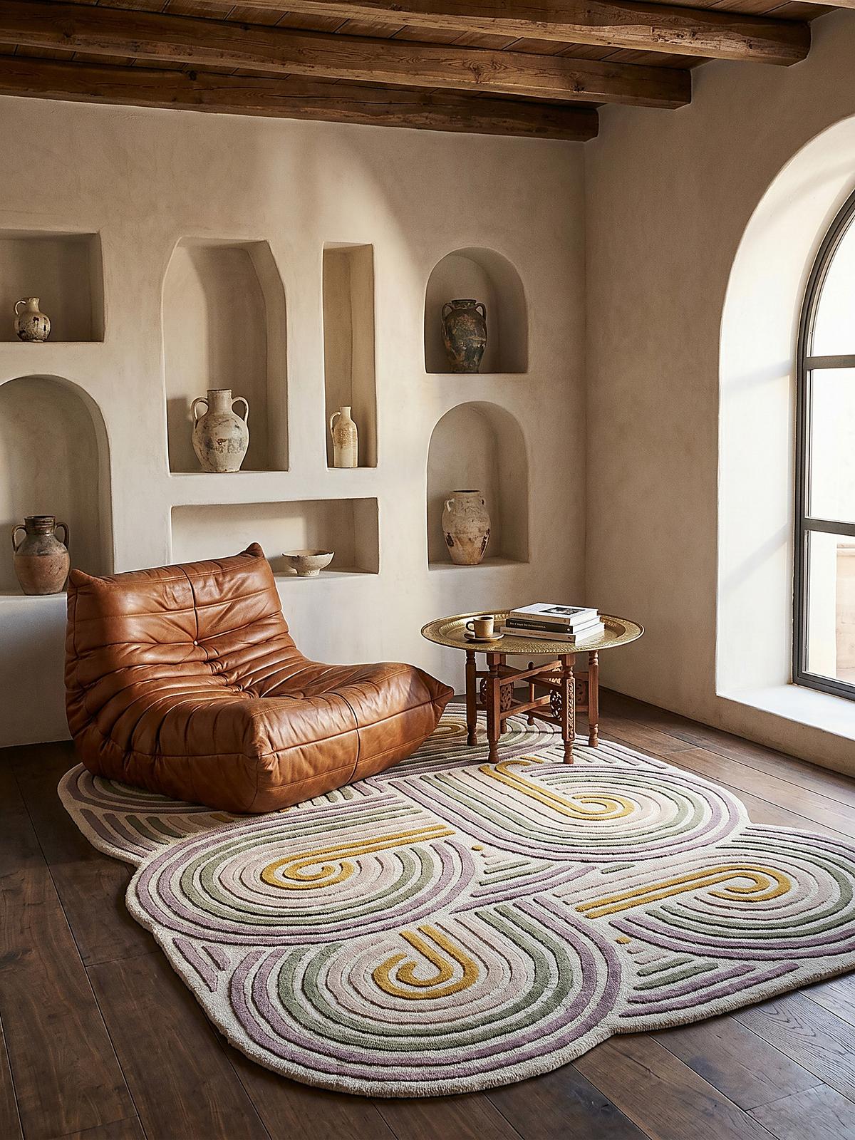 WOLLTEPPICH SOAR, abstrakt, Grün, 140 x 200 cm - Beige, Textil (200/140cm) - KADIMA DESIGN
