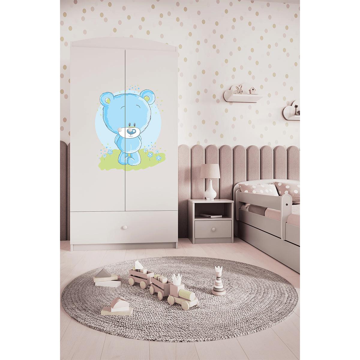 BABYKLEIDERSCHRANK 2 Türen Weiß - Weiß/Hellblau, Holzwerkstoff (90/187/57cm) - Petits-meubles