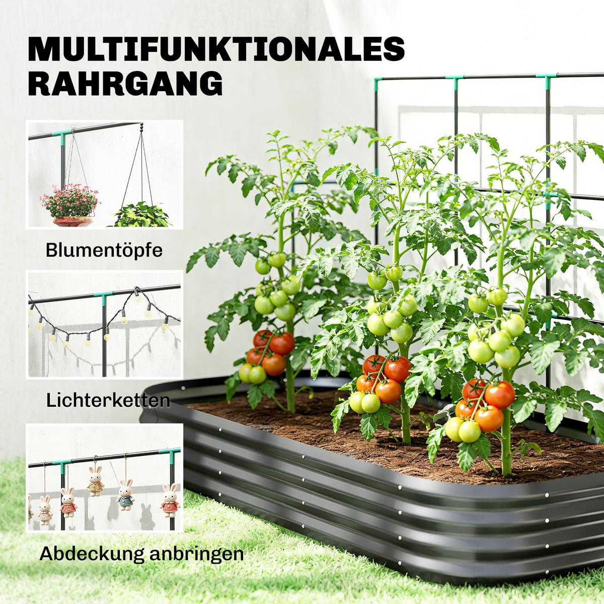 HOCHBEET mit Rankhilfe & offenem Boden Dunkelgrau - Dunkelgrau, Metall (110/150/220cm) - Outsunny