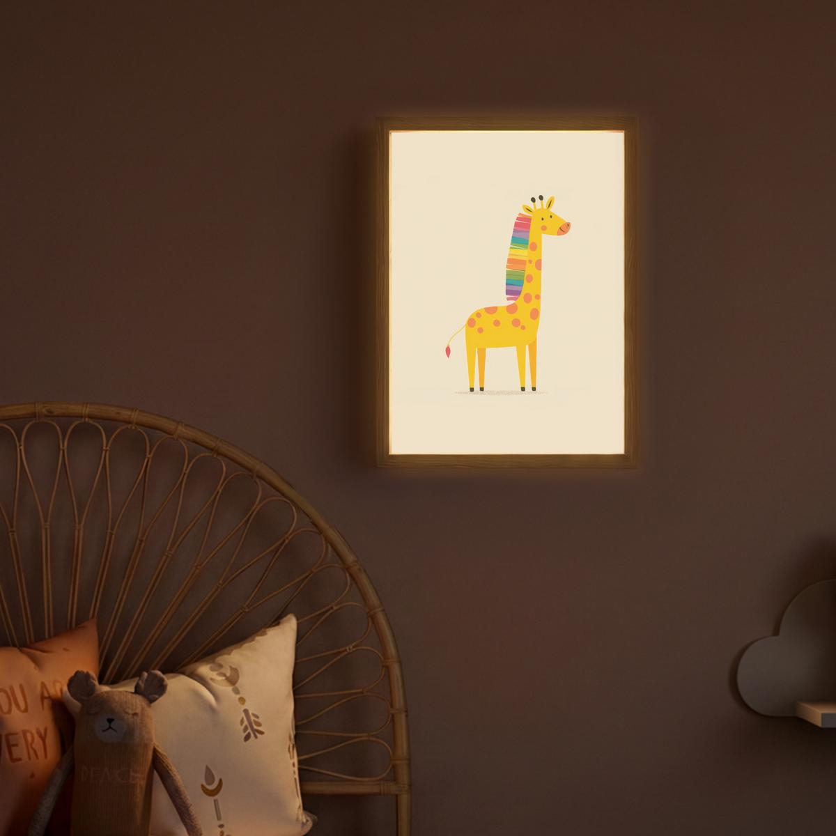 WANDLEUCHTE MIT AKKU Giraffe - Regenbogenmähne - Beige 30x40 cm - Beige, Holzwerkstoff (30/40/8cm) - OnlyWow