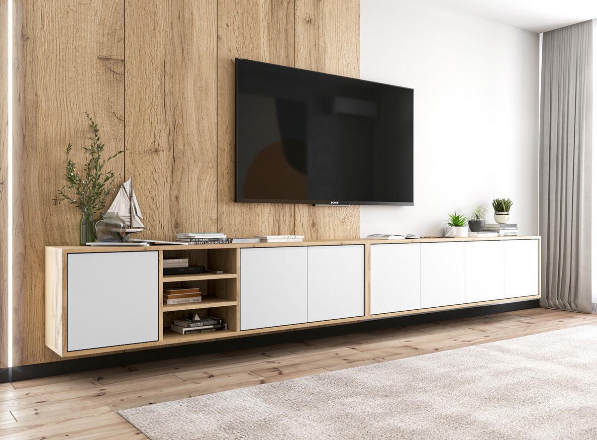 TV-LOWBOARD Apollo Eiche wotan Weiß Matt 150 cm - Weiß, Holzwerkstoff (150/39/35cm) - Meble Lindner