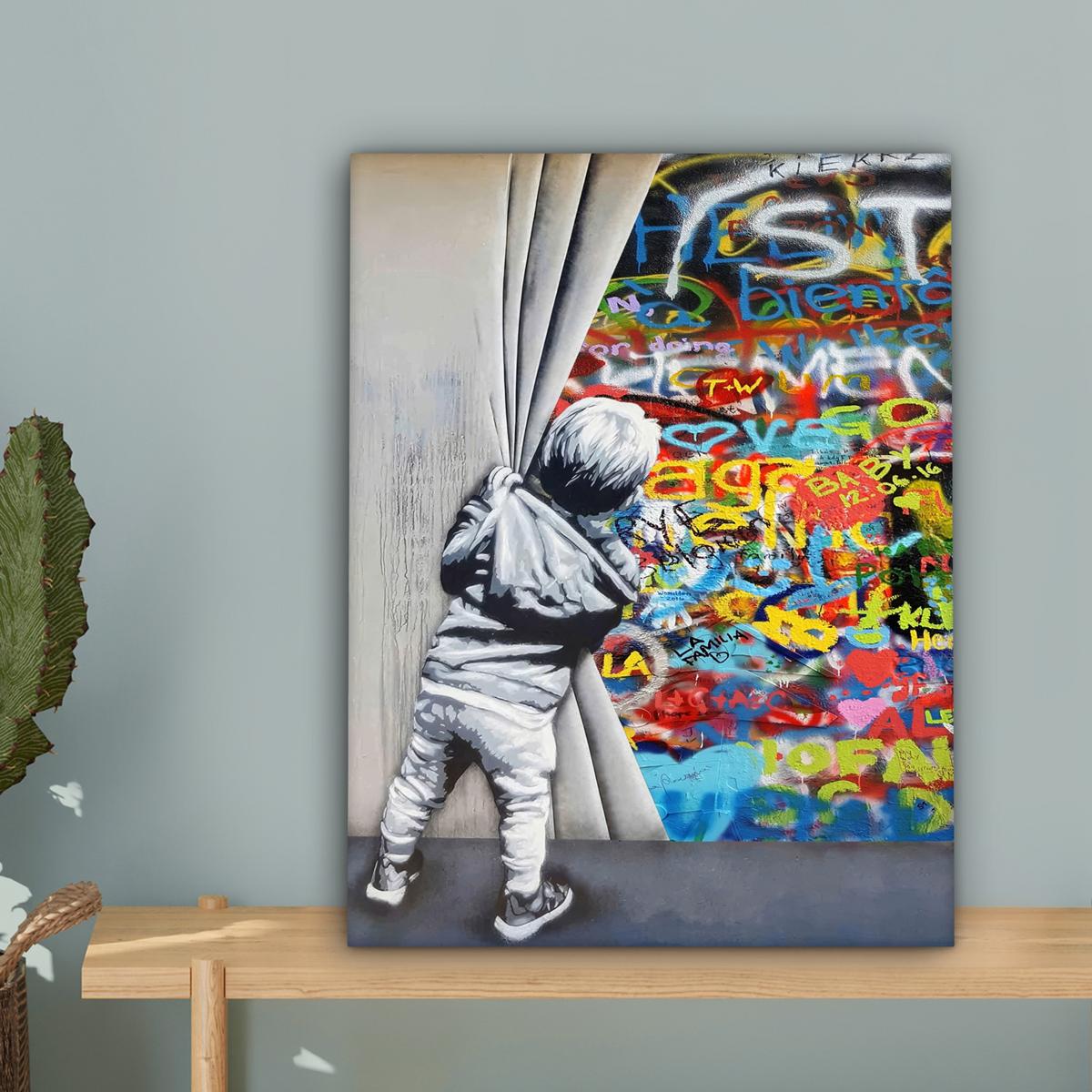 LEINWANDBILD Graffiti - Junge - Ilussie - Straßenkunst Room Decor 30x40 cm - Hellgrau, Textil (30/40cm) - MuchoWow
