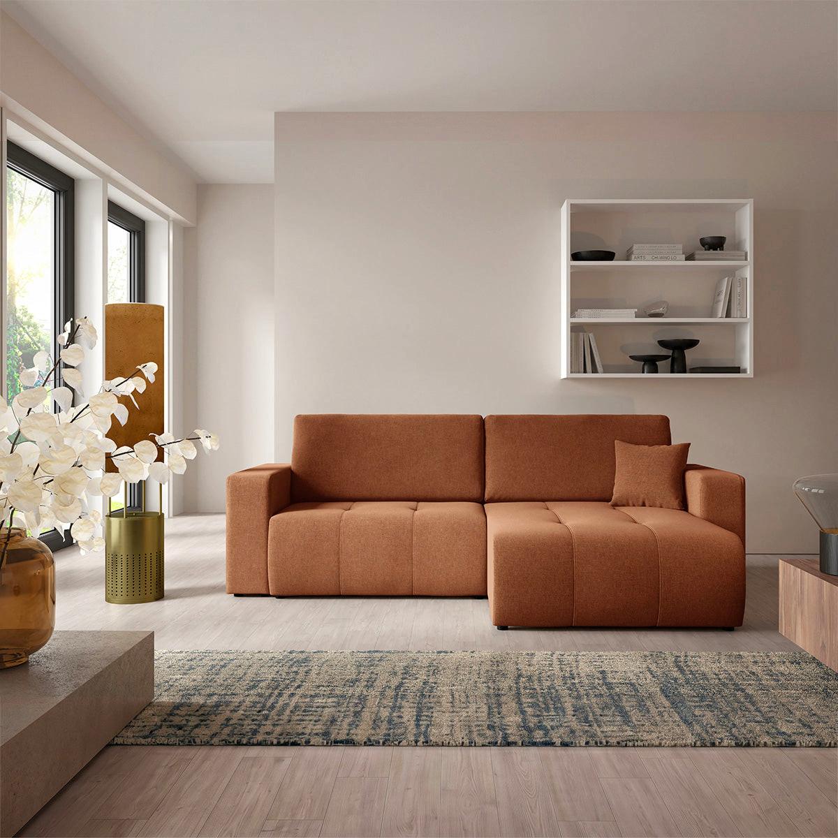ECKSOFA Giulia 3 Sitzplätze Terrakotta - Orange, Holz (244/149cm) - Petits-meubles