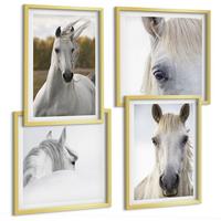 BILDER SET 4er Set - 50x50 cm & 40x60 cm Goldrahmen - Weiße Pferde - Goldfarben, Kunststoff (50/50cm) - TULUP