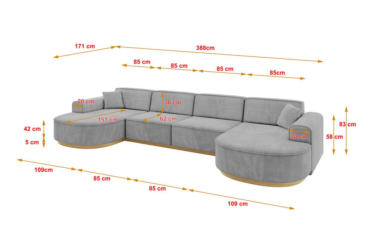 WOHNLANDSCHAFT MARI-U2-v2 - 388x171x83 cm Grau Velours - Grau, Holzwerkstoff/Textil (388/83/171cm) - ALTDECOR