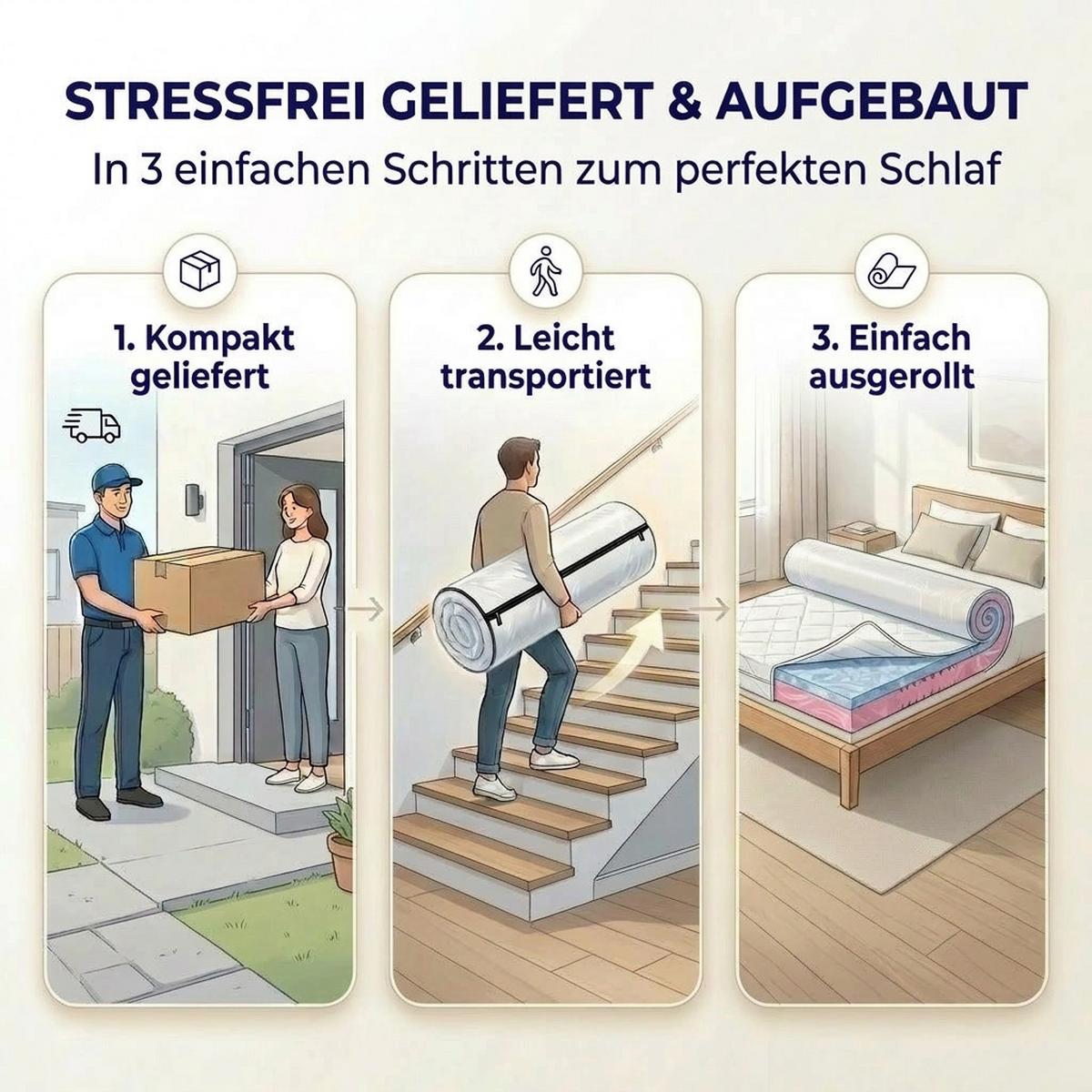 HYBRIDMATRATZE 120x200 cm – 22 cm Höhe – Gelauflage – Kaltschaumkern – H2 H3 – 7 Zonen ergonomisch - Weiß, Textil (120/200cm) - Mister Sandman