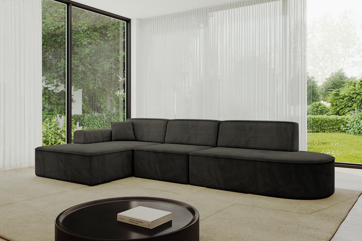 ECKSOFA Ottomane Links IREA-L2-v3 - 327x165x77 cm Schwarz - Schwarz, Holzwerkstoff/Textil (327/165cm) - ALTDECOR