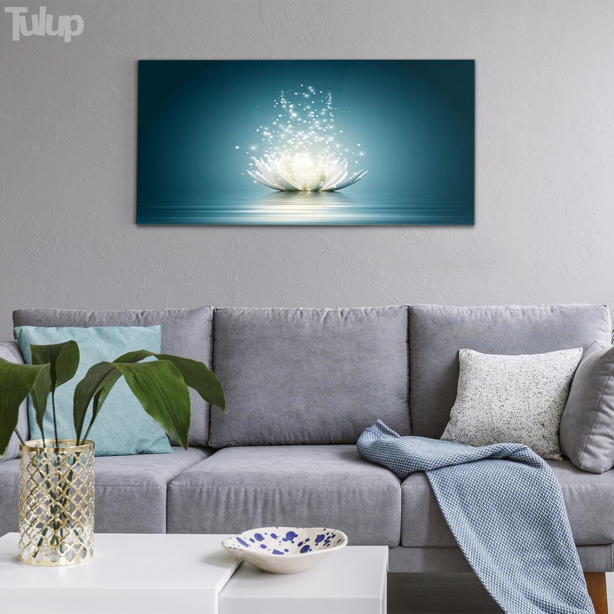 GLASBILD 120x60 cm Lotusblüte - Blau, Glas (120/60cm) - TULUP
