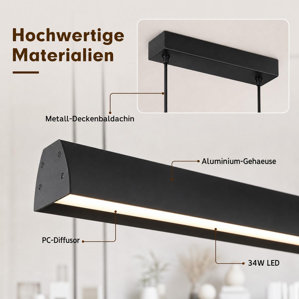 LED PENDELLEUCHTE Fyrith 106.7/7.5/161 cm - Schwarz, Kunststoff/Metall (106.7/7.5/161cm) - ZMH