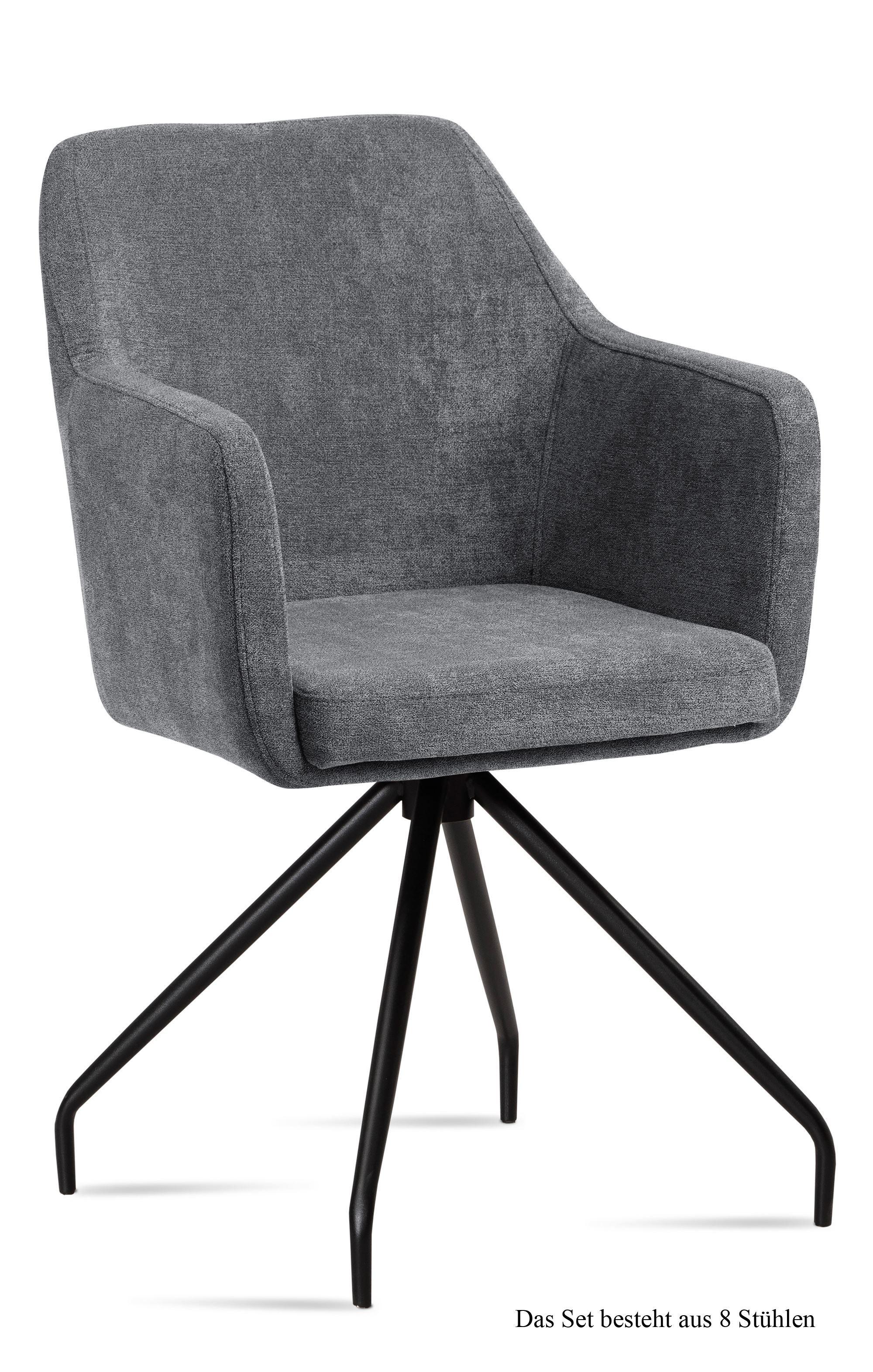 ARMLEHNSTUHL (8er-Set) Dijana 57x87x60 Schwarz/Grau - Schwarz/Grau, Kunststoff (60/87/57cm) - 58aufmkessel