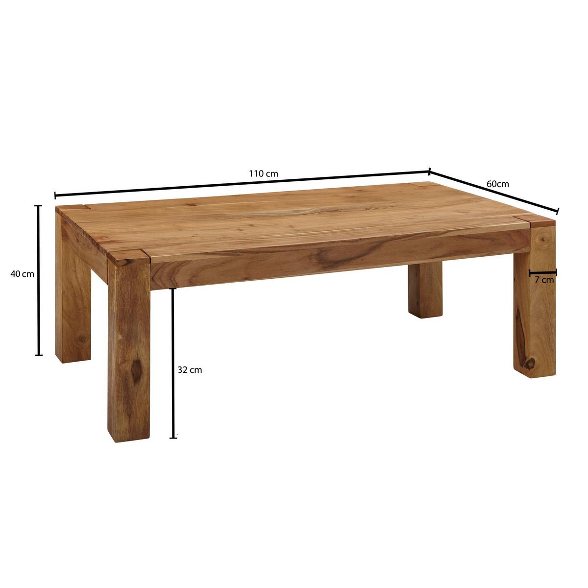 COUCHTISCH MUMBAI aus Massivholz im Landhaus-Stil mit natürlichem Design, Akazie 60x110x40 cm - Akaziefarben, Holz (110/60/40cm) - KADIMA DESIGN