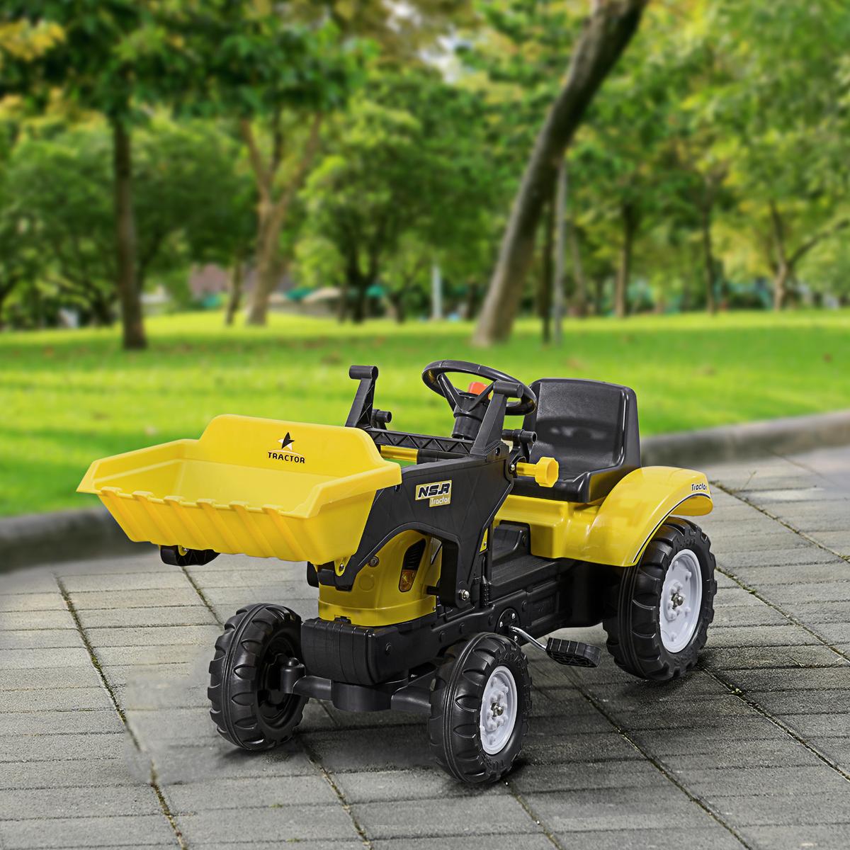 KINDER-RADLADER Kinderbagger Tretauto für 3-jährige Kinder mit Pedalen Gelb - Schwarz, Metall (114/41/52cm) - HOMCOM