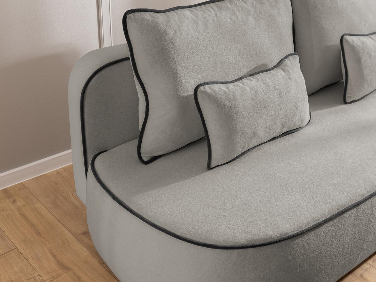 SCHLAFSOFA Vero im modernen und abgerundeten Design mit Bettkasten aus Grau Plüschstoff mit schwarzer Paspel - Schwarz/Grau, Holz/Kunststoff (210/90/98cm) - S-Style Möbel