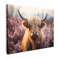 LEINWANDBILD Schottischer Hochländer - Frühling - Hochland Wandbild 40x30 cm - Hellrosa, Textil (40/30cm) - MuchoWow