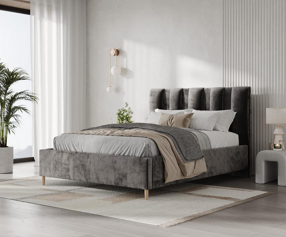 POLSTERBETT Loom 160/200 cm Anthrazit im Lotta Stoff - Anthrazit/Naturfarben, Holz/Holzwerkstoff (160/200cm) - AltaBeds