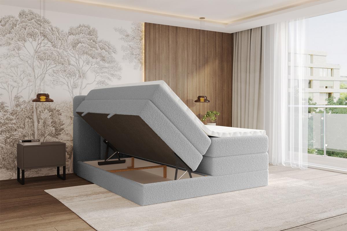 BOXBETT mit Matratze H3/H4 - FAMA KING - 140x200 cm Hellgrau Quelle - Hellgrau, Holzwerkstoff (140/200cm) - ALTDECOR