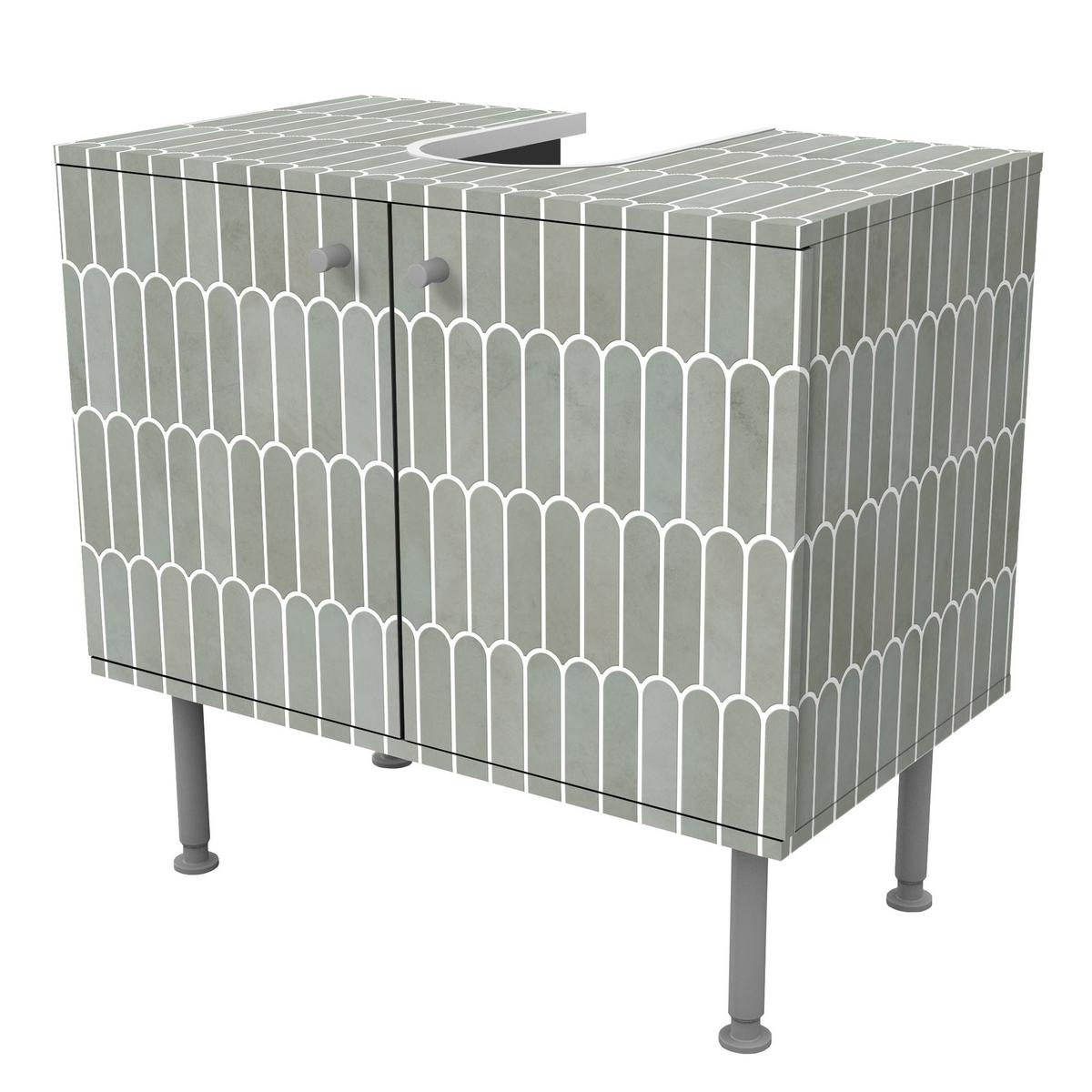 WASCHBECKENUNTERSCHRANK Fischschuppen Fliesen Eucalyptus 60/55/35 cm - Türkis, Holzwerkstoff (60/55/35cm) - Bilderwelten