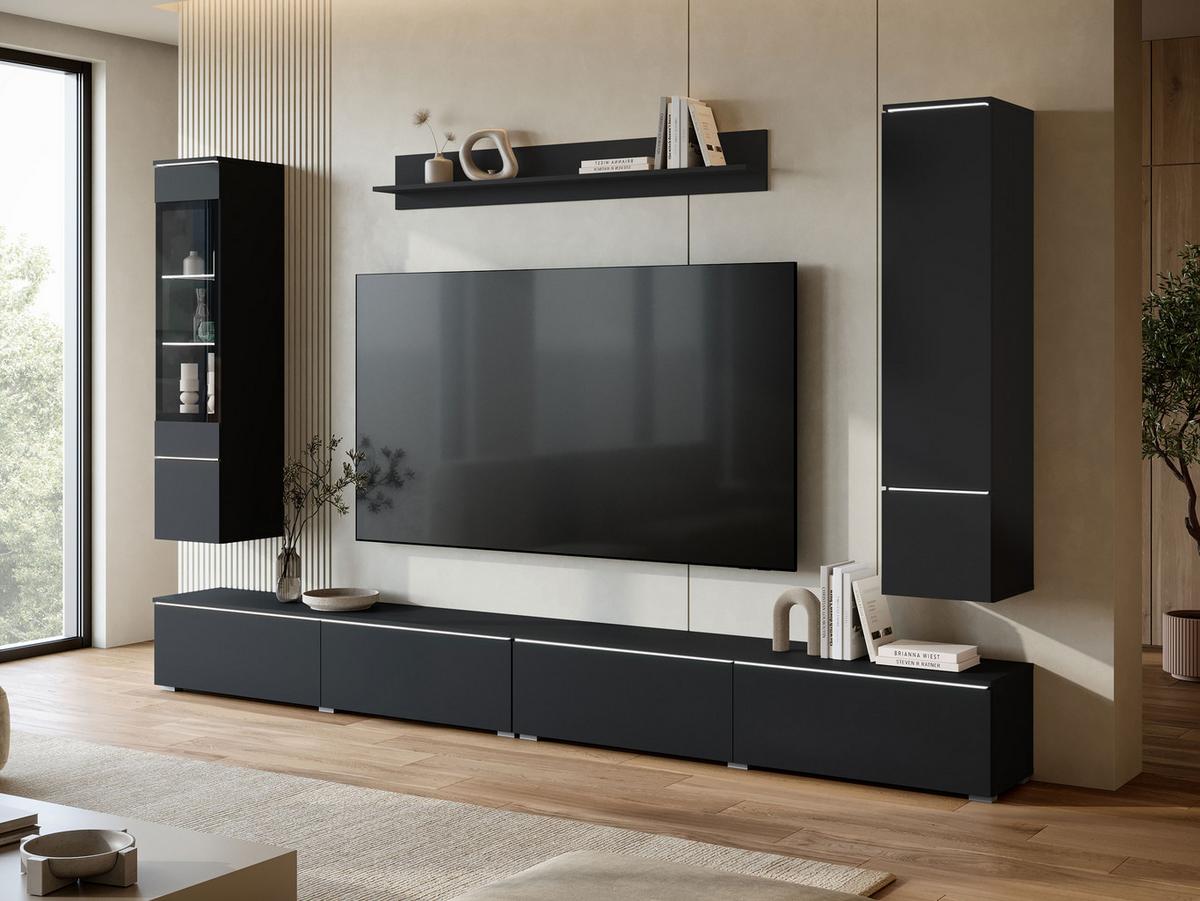 WOHNWAND Vera VIII mit weißer LED Beleuchtung - Silberfarben/Graphitfarben, Holzwerkstoff/Kunststoff (300/130/33cm) - MIRJAN24