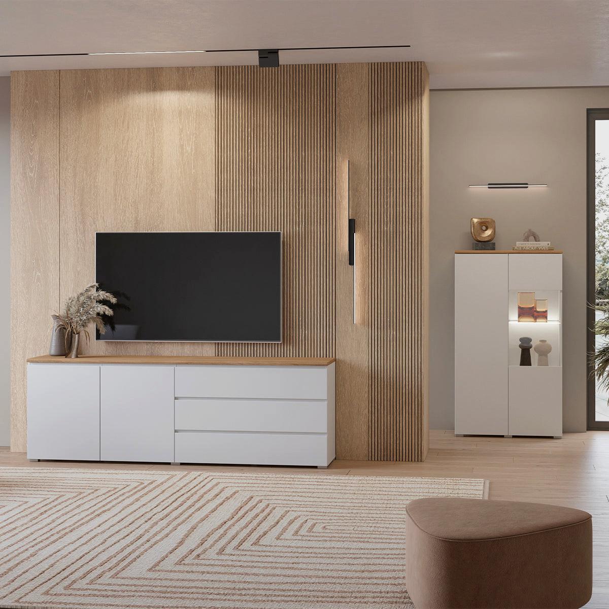GESCHIRRSCHRANK Liko Weiß und Holz - Weiß, Holzwerkstoff (80/140/34.5cm) - Petits-meubles