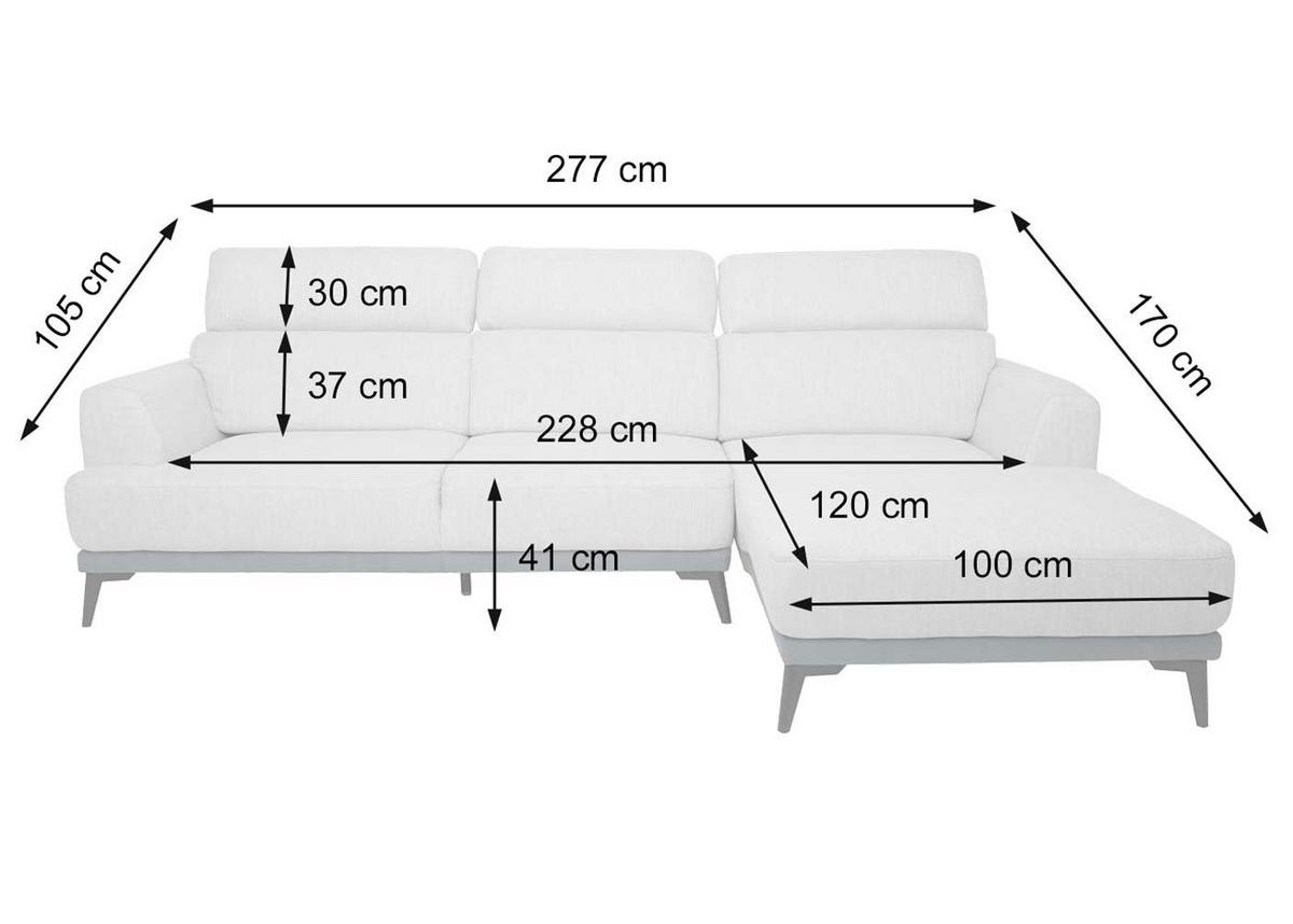 SOFA L-FORM Hellgrau - Hellgrau, Textil (277/170cm) - MCW