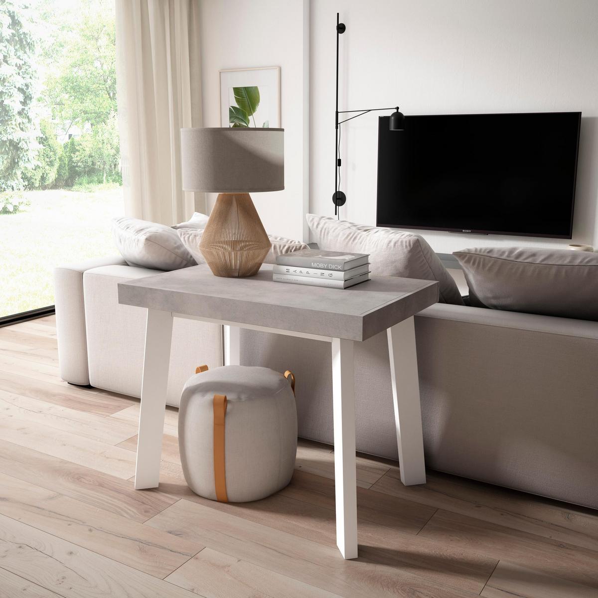 KONSOLENTISCH ausziehbar 58 bis 140cm, für 6 Gäste, zementgrau, 90/58/73cm - Grau, Holzwerkstoff (90/140/73cm) - Skraut Home