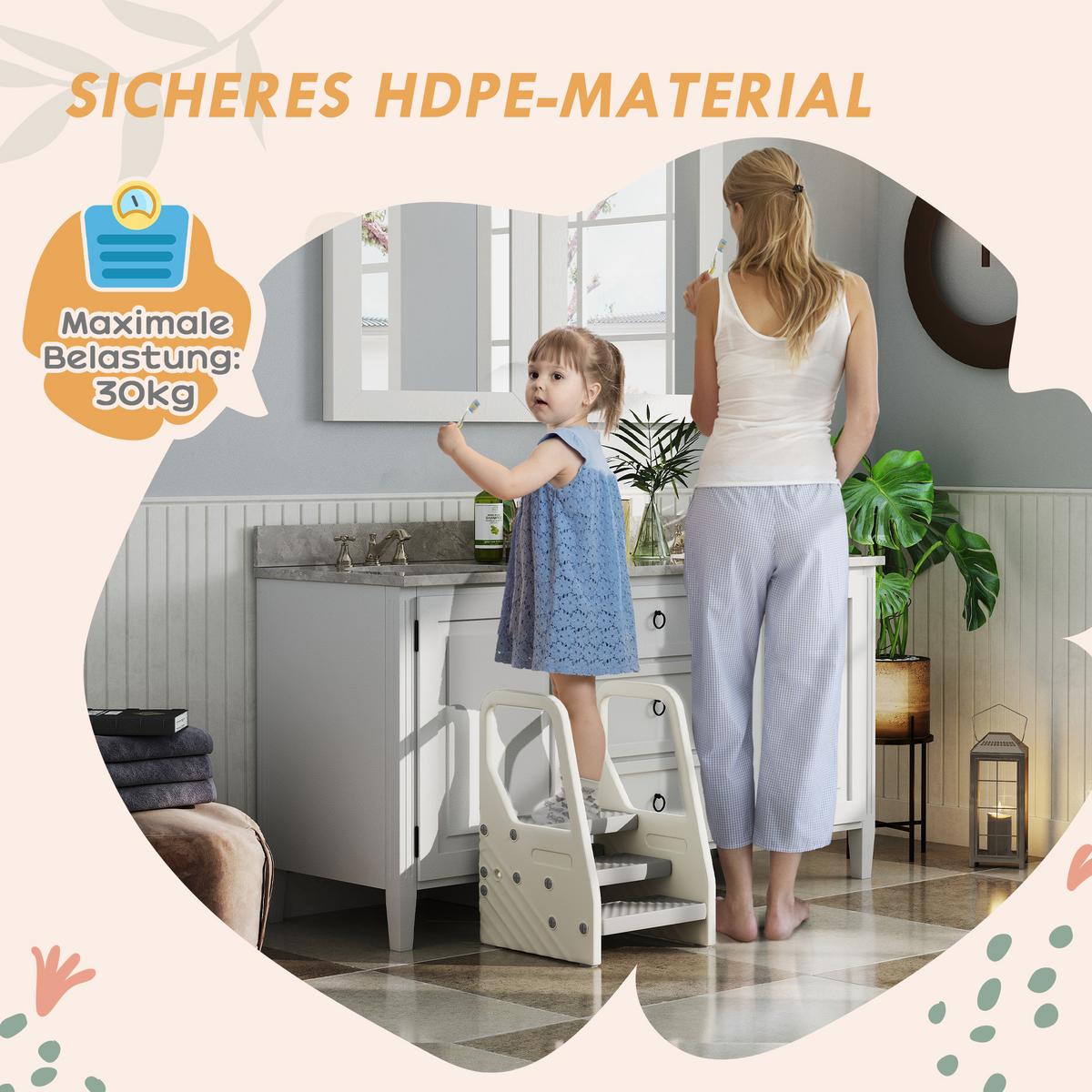 TRITTHOCKER mit 3 Stufen, Kinderhocker Bad höhenverstellbar, Klohocker Grau - Grau, Kunststoff (42/65.5/43cm) - AIYAPLAY