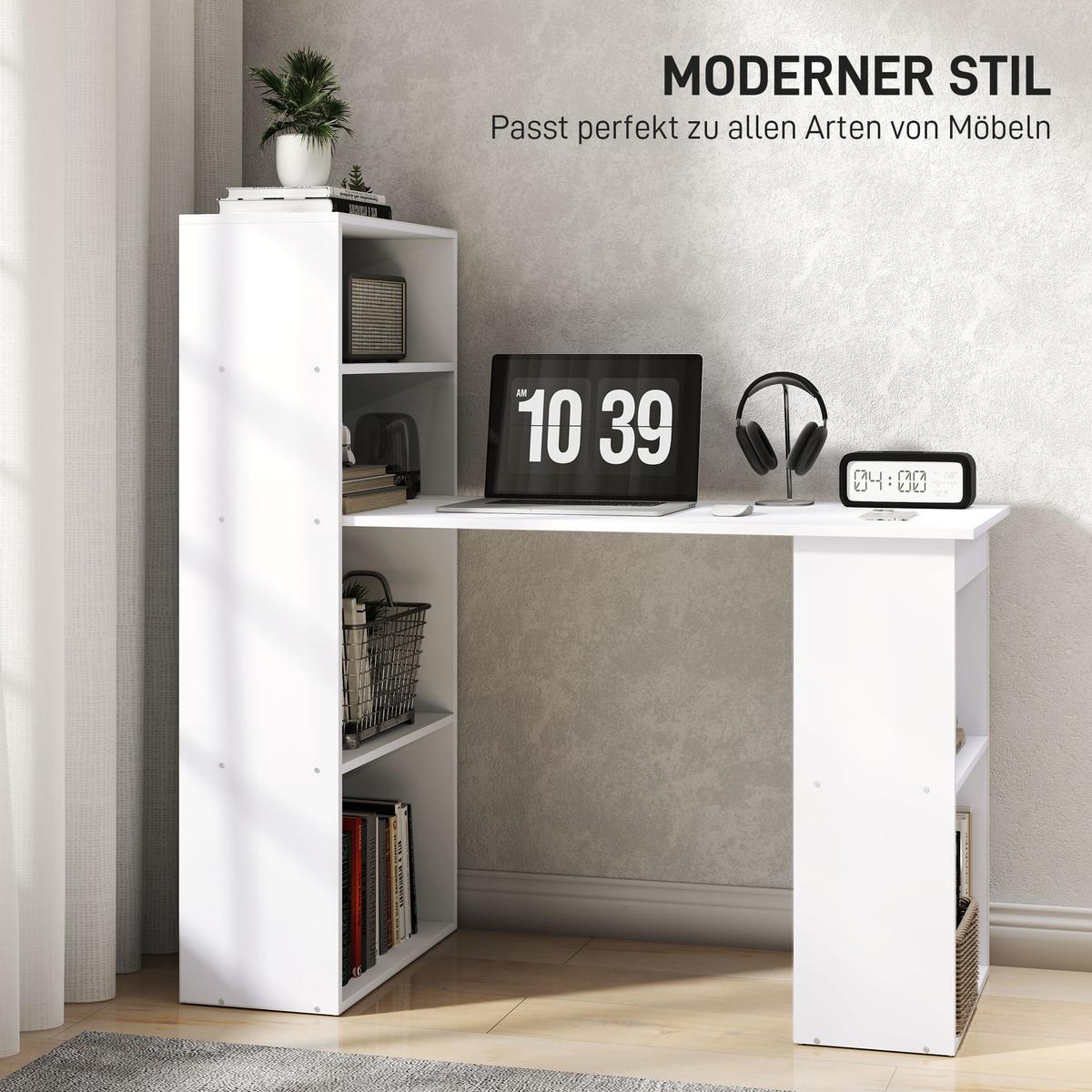 SCHREIBTISCH, Spanplatte, Weiß, 120 x 55 x 120 cm - Weiß, Holzwerkstoff (120/55/120cm) - HOMCOM