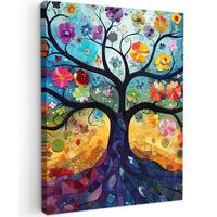 LEINWANDBILD Kunst - Baum des Lebens - Blumen - Hippie Room Decor 30x40 cm - Dunkelblau, Textil (30/40cm) - MuchoWow