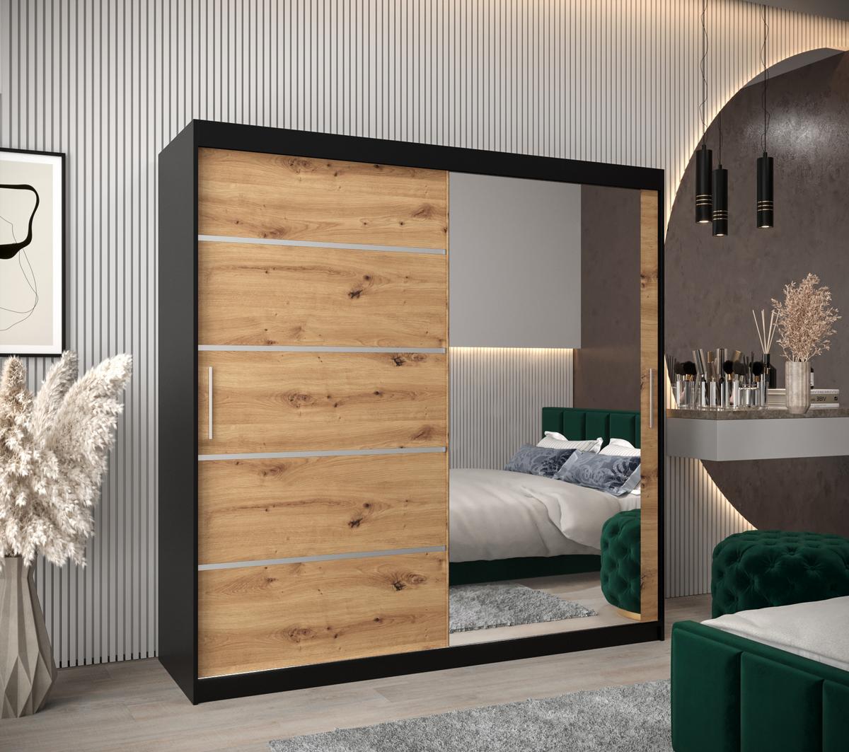 SCHWEBETÜRENSCHRANK 200/200/62 2-türig - Silberfarben/Schwarz, Holz/Kunststoff (200/200/62cm) - MÖBEL KRYSPOL