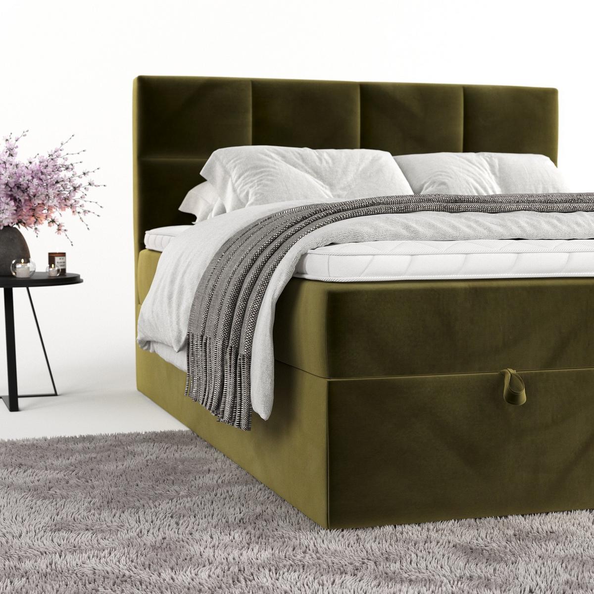 BOXBETT Velto 160/200 cm Olivgrün im Kronos Stoff - Schwarz/Olivgrün, Holz/Holzwerkstoff (160/200cm) - AltaBeds