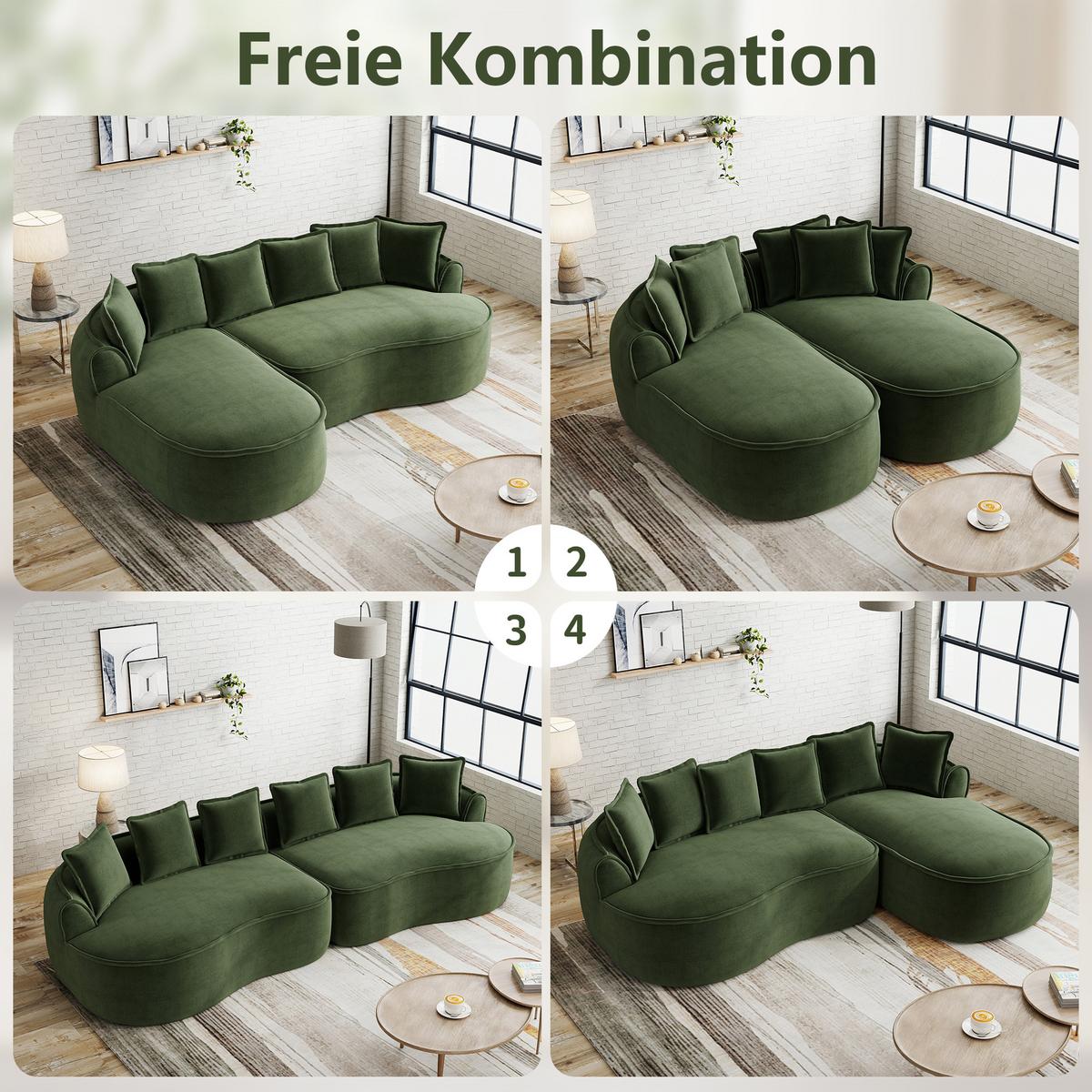 ECKSOFA chenille mit extra tiefer chaiselongue & rahmenlosem design - Grün, Textil (252/164cm) - Urban Meuble