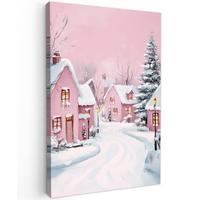 LEINWANDBILD Weihnachtsdorf - Rosa - Winter - Schnee - Häuser Deko Groß 90x140 cm - Altrosa, Textil (90/140cm) - MuchoWow