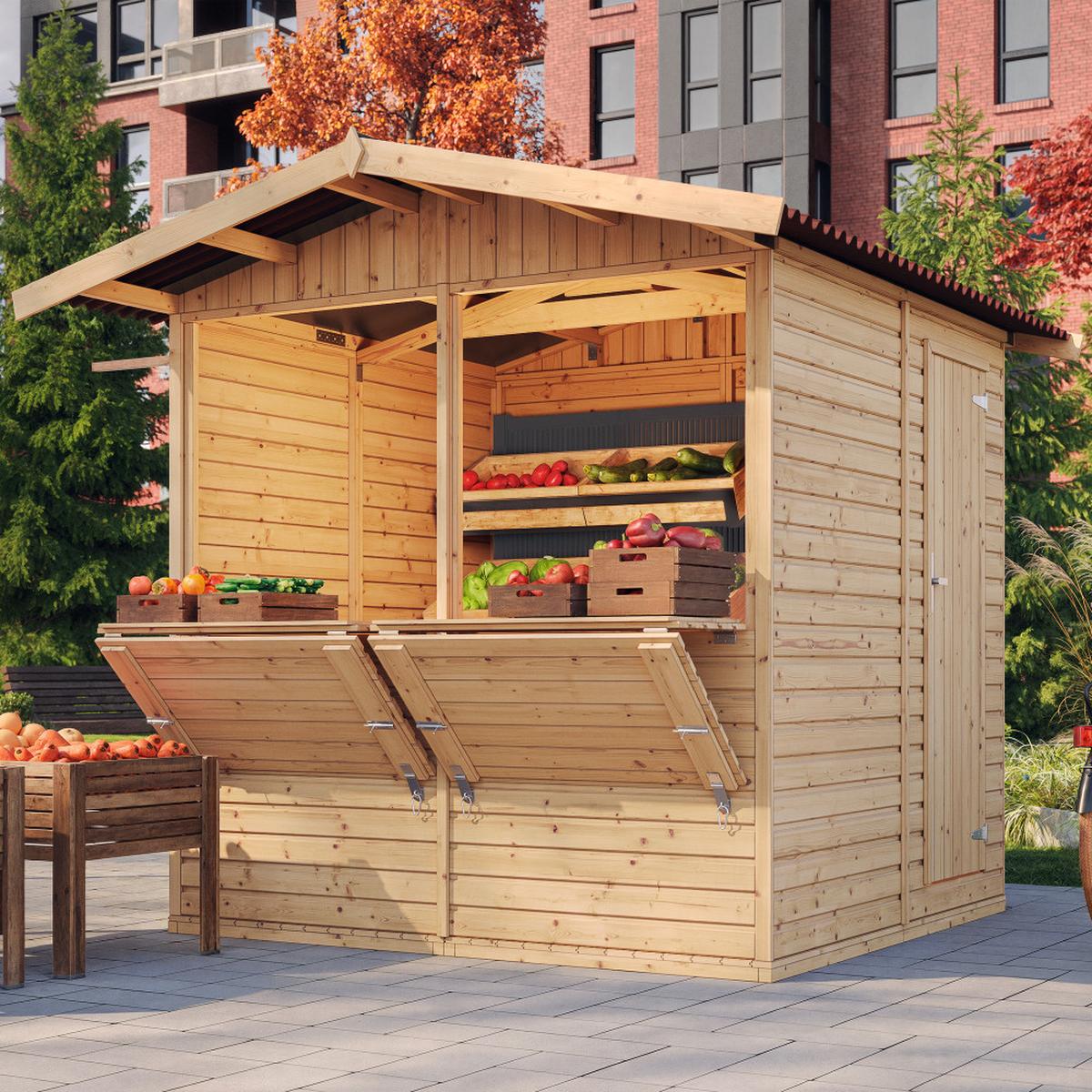 MARKTBUDE Holz, Gartenhaus - 200x200/4m2 M149 - Beige, Holz (253/232/263cm) - Timbela
