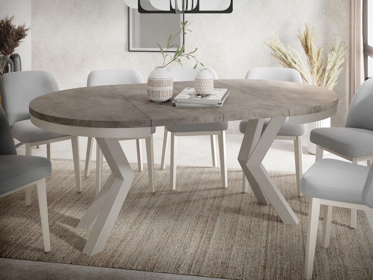ESSTISCH Clara Grau-Beige runder ausziehbarer, Dunkelgrauer Chicago Beton 100-180/100/76 cm - Greige/Dunkelgrau, Holzwerkstoff/Metall (100/176/76cm) - WFL GROUP
