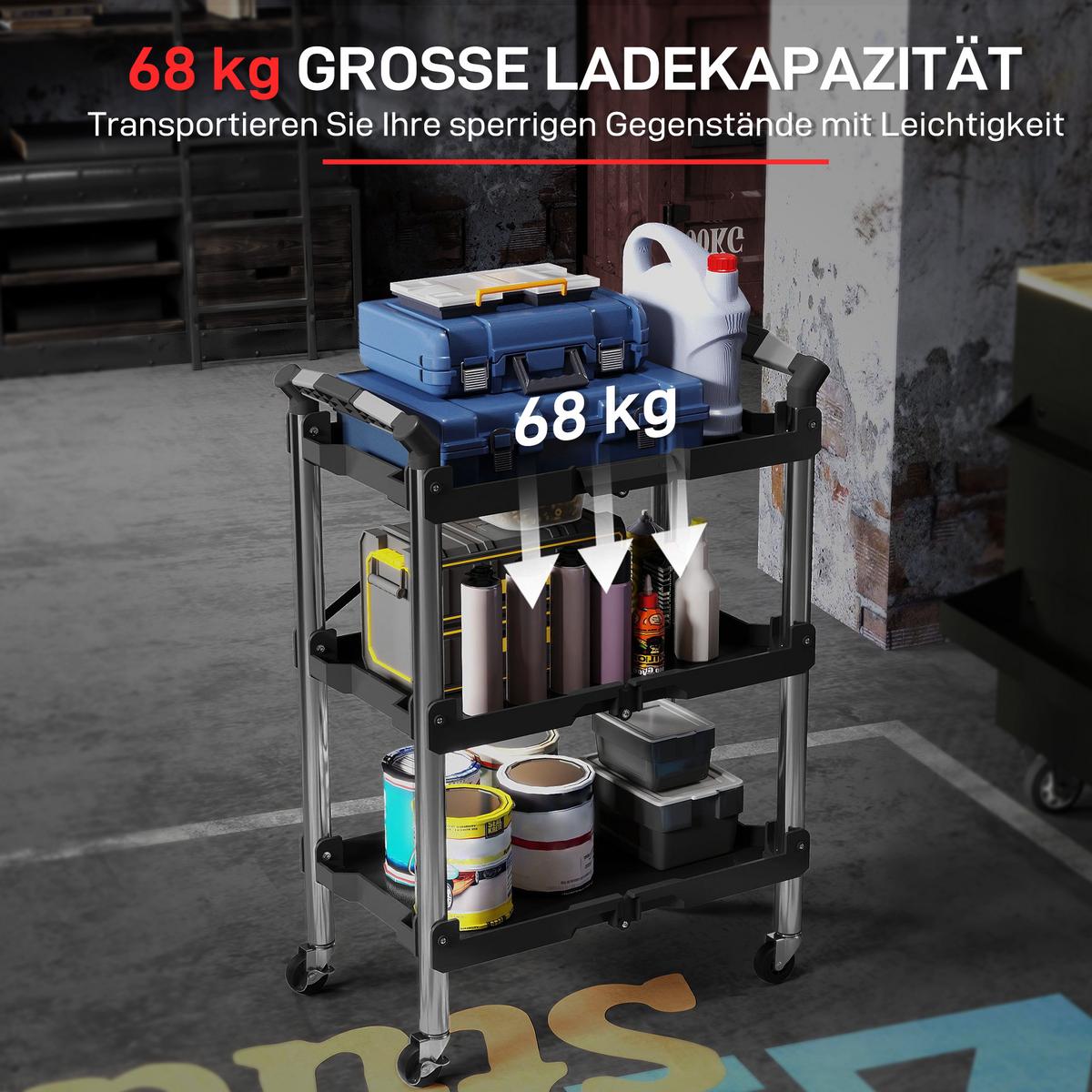 WERKSTATTWAGEN Kunststoff Legierter Stahl Schwarz - Schwarz, Metall (37/84/64cm) - HOMCOM