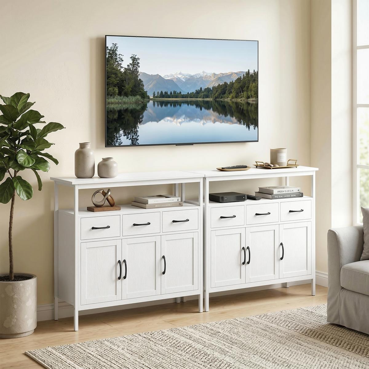 SIDEBOARD Spanplatte Edelstahl Weiß - Edelstahlfarben/Schwarz, Holzwerkstoff/Metall (35/88/95cm) - HOMCOM