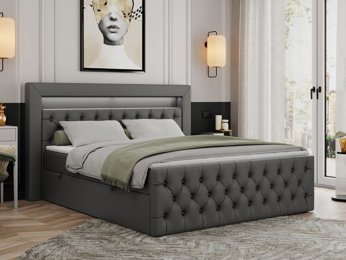 BOXBETT GOLD-9 LED 200/200 Dunkelgrau Kunstleder - H4 - Dunkelgrau, Holz/Textil (200/200cm) - MKS