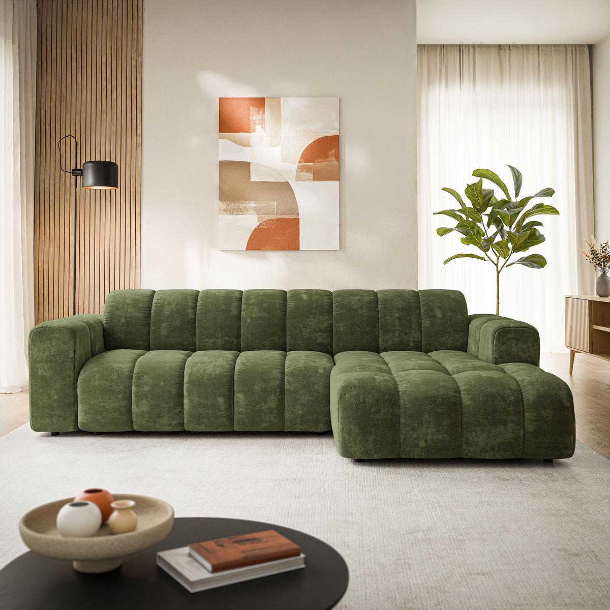 ECKSOFA SETIA LM R-S Grün Chenille - Grün, Holzwerkstoff (304/165cm) - MASSENO