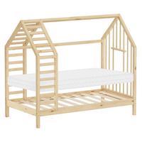 KINDERBETT 80x160 cm mit Matratze Lattenrost & Dach Hausbett aus massivem Kiefernholz Natur - Naturfarben, Holz (80/160cm) - ML-DESIGN
