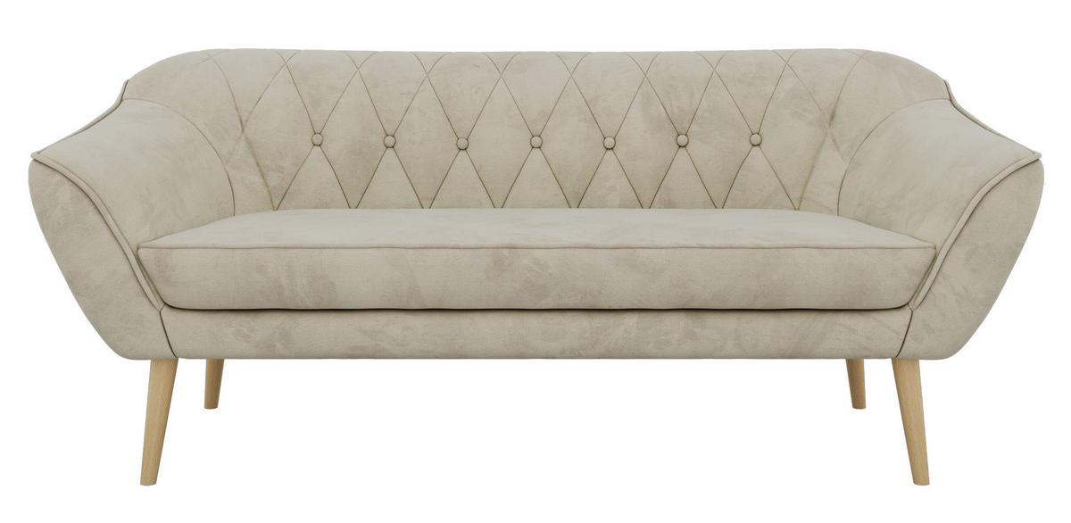 3-SITZER-SOFA PIRS - Beige Velvet - Holzbeine - Beige/Buchefarben, Holzwerkstoff/Textil (180/75/74cm) - MKS