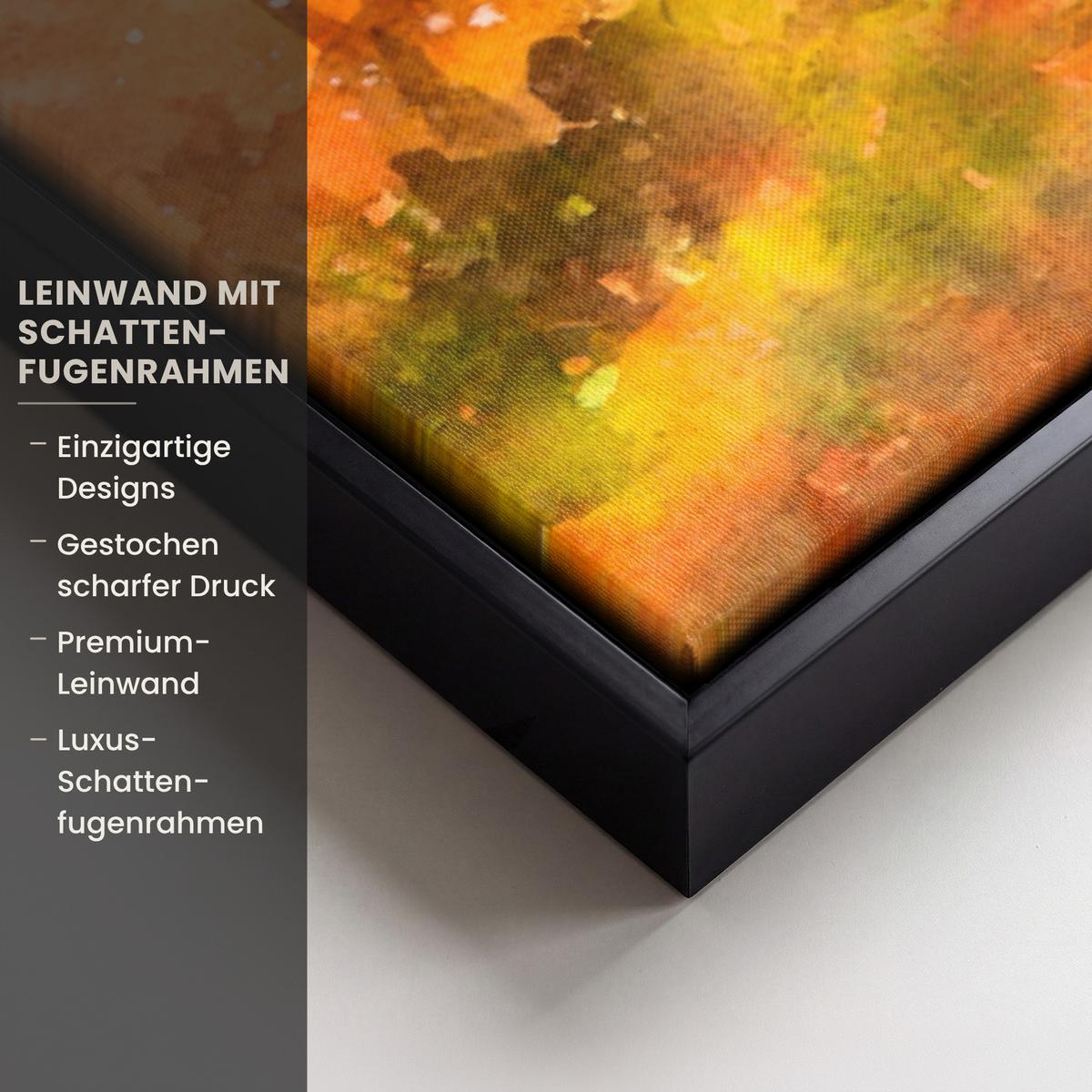 LEINWAND Bilder mit Rahmen - Natur - Ölfarbe - Hirsche - Tiere - Herbst - Orange - 60x90 - Orange, Textil (60/90cm) - MuchoWow