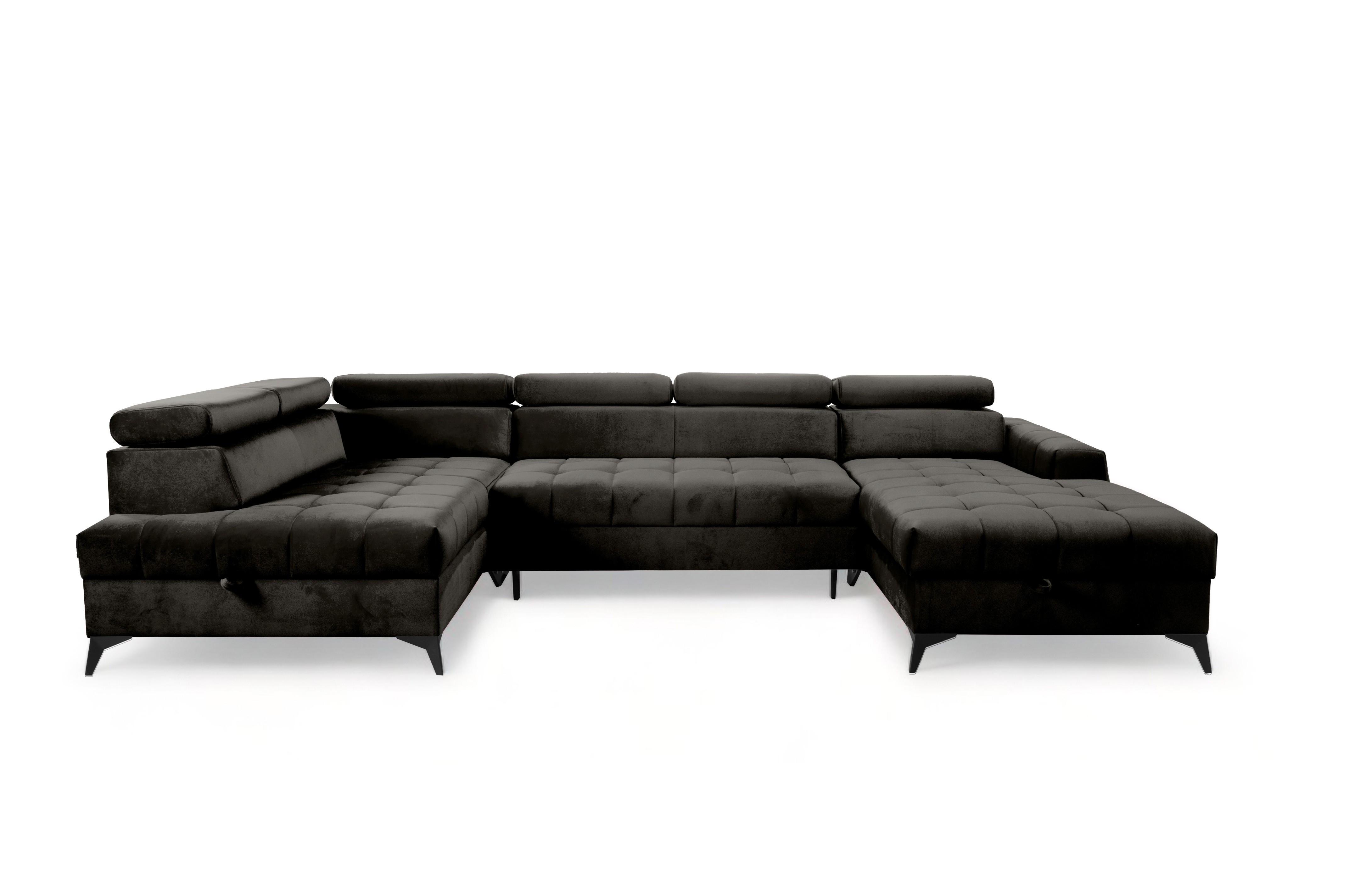WOHNLANDSCHAFT Arkucio U Schwarz 345/200/95 cm – großes Sofa mit Schlaffunktion R - Schwarz, Textil/Metall (345/95/200cm) - AX Living