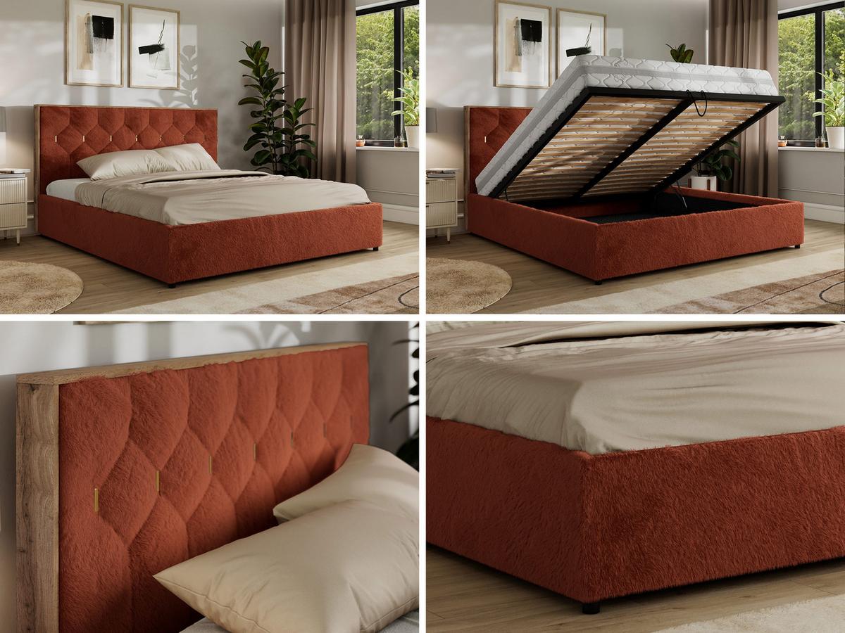 POLSTERBETT LARINO CLASSIC 160/200 - Orange Plüsch - Multipocket-Matratze - Orange, Textil (160/200cm) - MKS