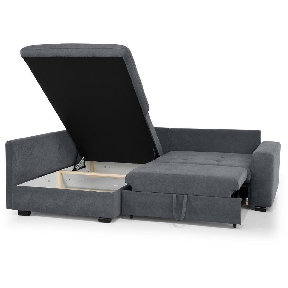 ECKSCHLAFSOFA Ramo mit Bettkasten, Topper gratis, Dunkelgrau, links - Dunkelgrau/Schwarz, Textil (190/229cm) - Beautysofa