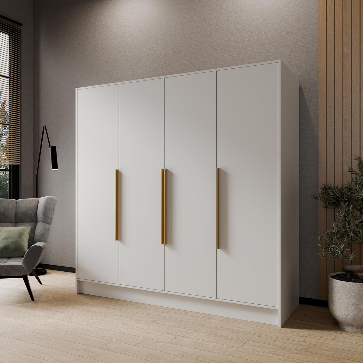DREHTÜRENSCHRANK BERON 200/200/51 cm Modern Kleiderschrank 4-türig Weiß - Weiß, Holzwerkstoff (200/200/51cm) - MASSENO