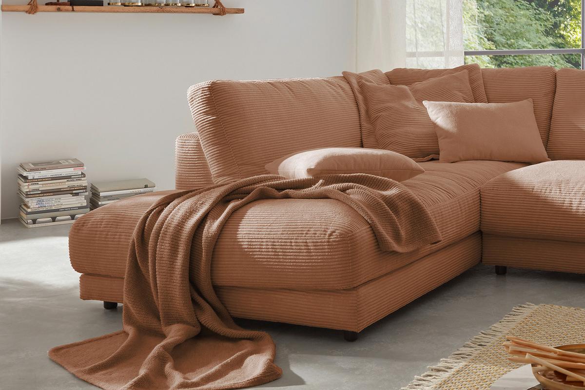 ECKSOFA MADELINE Braun Cord - Schwarz/Braun, Kunststoff/Textil (325/224cm) - KAWOLA