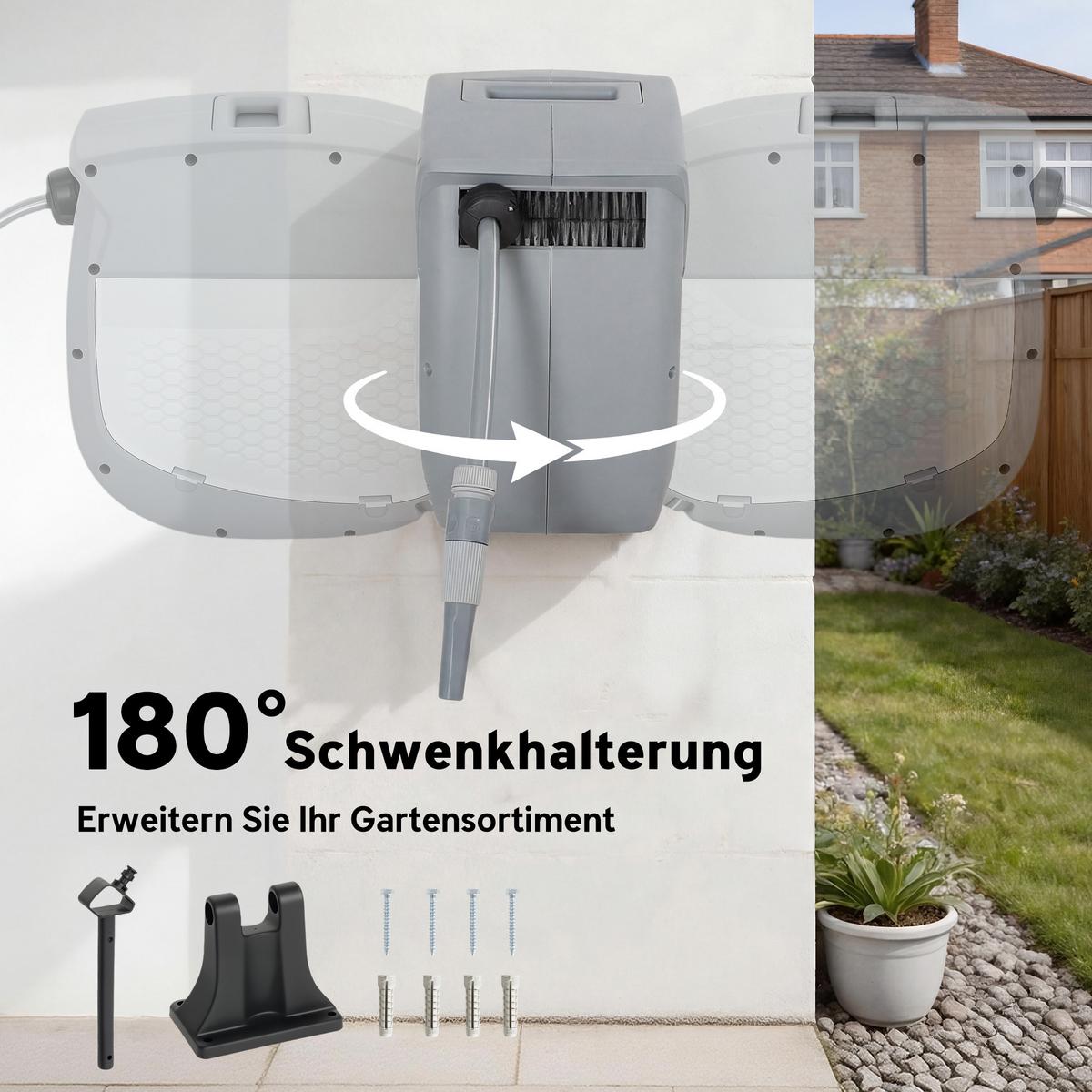 SCHLAUCHAUFROLLER 180° schwenkbar Kunststoff Grau - Grau, Kunststoff (22/35/52cm) - Outsunny